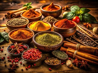 Aromatic vintage Indian spices: culinary heritage captured through evocative food photography.