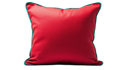 Red pillow with teal edges isolated on transparent background