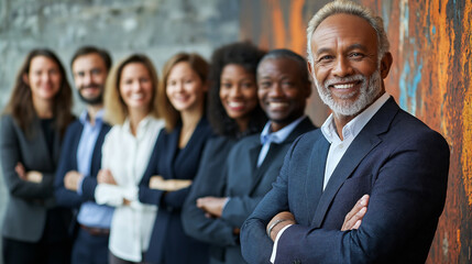 Fototapeta premium businessteam of 7 people being happy and crossing arms