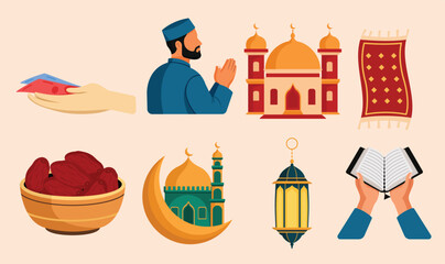 8 sets of vectors with a Ramadan theme, suitable for use as stickers, content illustrations and so on