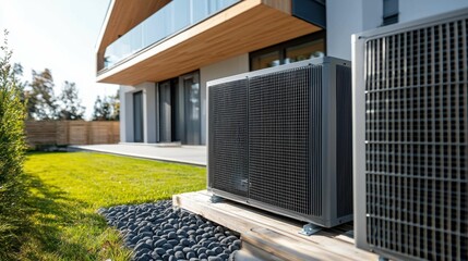 Fototapeta premium Modern Air Conditioning Unit Outside Stylish Residential Building