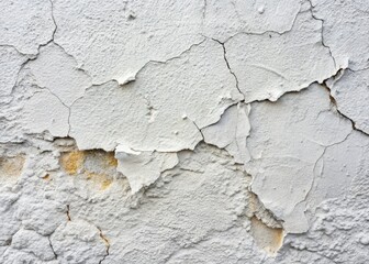 Obraz premium Cracked stucco wall, panoramic white-gray texture. Rough plaster background ideal for art design.
