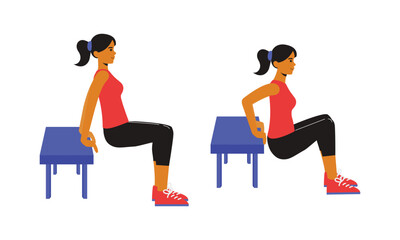 Fitness Workout Bent Knees Bench Dip Exercise