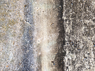 Close up of heavily weather concrete wall with cracks and moss corrosion Grungy Masionary Background
