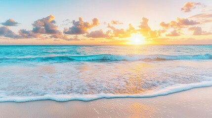 Sunset over ocean waves nature idea. Stunning sunset over ocean waves, creating a serene and peaceful atmosphere.