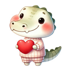 Cute cartoon dinosaur holding heart digital art playful