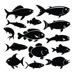 A group of fish silhouettes vector-1