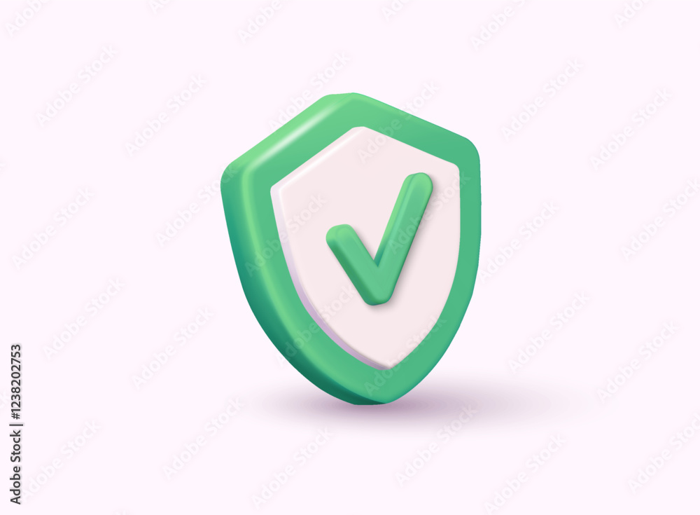 Fototapete Shield with check mark sign. Security, guaranteed icon. 3D Web Vector Illustrations. 3D Web Vector Illustrations.