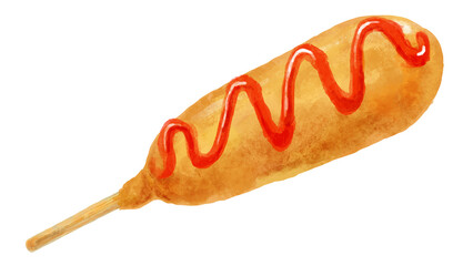 アメリカンドッグ(ケチャップ)のシンプルなイラスト