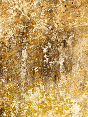 Close up of heavily weather concrete wall with cracks and moss corrosion Grungy Masionary Background