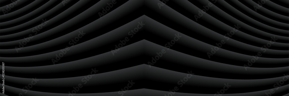 Leinwandbilder Abstract black banner with 3d lines pattern, symmertrical minimal striped pattern background for business presentation.