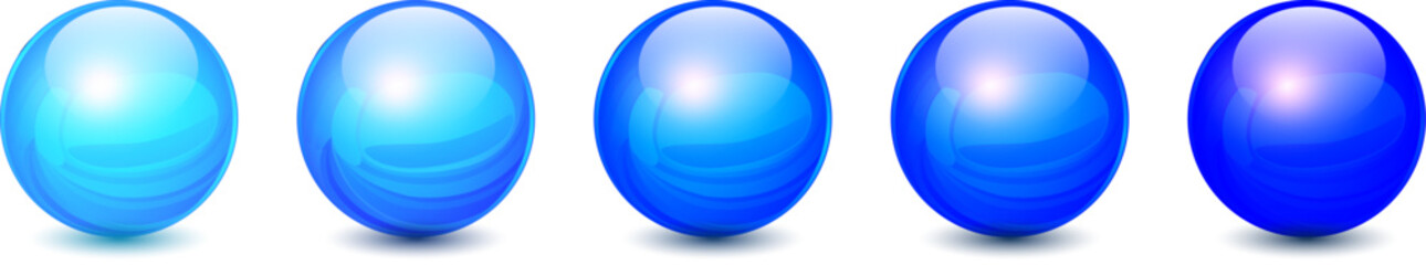 Glass balls blue, 3D shiny spheres collection.