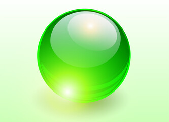 Glass green ball, 3D shiny sphere background.