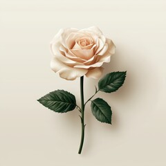 Fototapeta premium Elegant pale pink rose with lush green leaves.