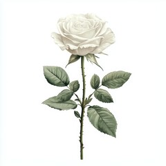 Fototapeta premium Elegant white rose with lush green leaves.