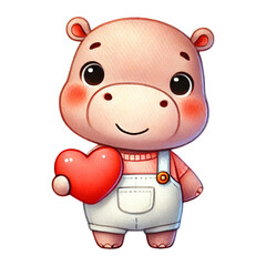Naklejka premium Cute hippo holding heart cartoon style joyful vibe
