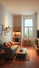 Small apartment interior 3D render