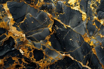 Image of Deep black marble pattern with golden veins. Texture for background usage