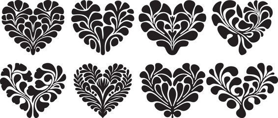 Floral Heart Silhouette Set | Elegant Botanical Ornamental Vector | Decorative Black Design | decorative floral heart shape black silhouette | Floral Heart Shape Vector | Heart Silhouette