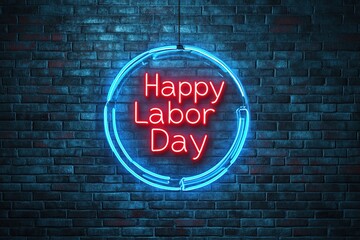 Happy Labor Day Neon Sign on a Brick Wall