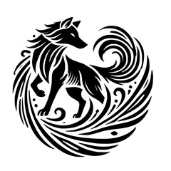 Majestic Wolf in Circular Design: Black and White Abstract Animal Art