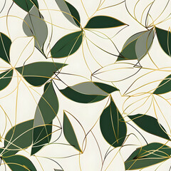 A pattern featuring green leaves with elegant lines on a light background.