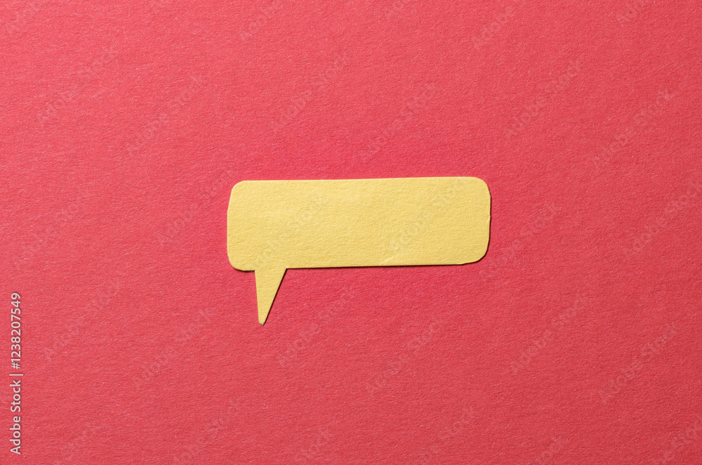 Poster yellow cut out blank paper speech bubble of rectangular shape and rounded corners with copy space fo