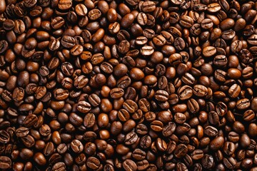 Fototapeta premium Image of Big pile of fresh roasted coffee beans. Professional photo for food blog