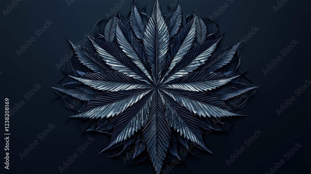 Poster dark leaf design with intricate patterns on a black background