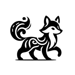 Elegant Black and White Fox Illustration: A Decorative Vector Design