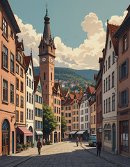 Obraz premium France: Modern Poster Illustration Travel Print Decor Gift Paper Canvas Wall Retro Art