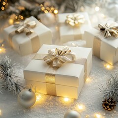 아이보리색 선물상자 여러개