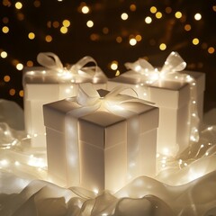 반짝이는 조명이 있는 선물상자