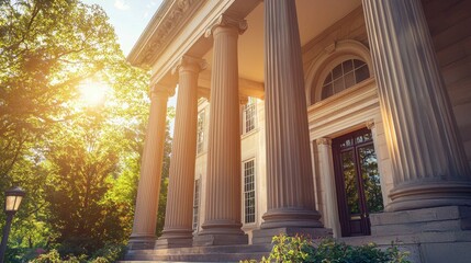 Obraz premium Elegant Classical Architecture with Columns and Sunlight in Background
