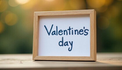 Obraz premium Wooden Valentine's Day Frame Mockup Against Blurred Background