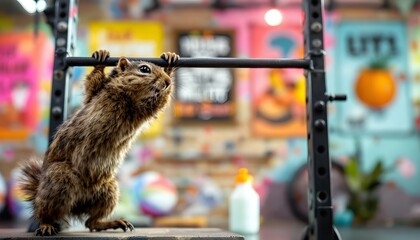 a buff squirrel at the gym an squirrel working out generative ai