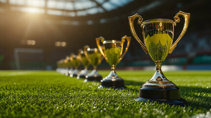 경기장에 트로피 여러개 줄서있는