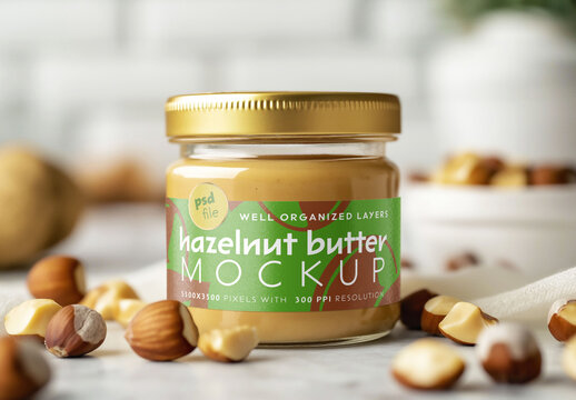 Hazelnut Butter Jar Packaging Mockup for Design and Branding Projects