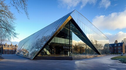 Obraz premium Modern architectural design of an angular glass building exterior