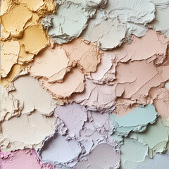 Obraz premium Textured paint samples in soft pastel colors layered together creating an artistic abstract background with rough and uneven strokes for creative design inspirati