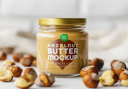 Hazelnut Butter Jar Packaging Mockup for Design and Branding Projects