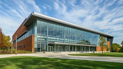 Obraz premium Modern Architectural Design of a Glass Facade Building Exterior