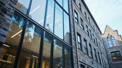 Modern Glass and Stone Architecture Against Blue Sky