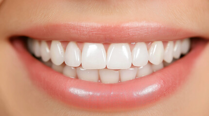 A close-up shot woman's smile with white beautiful teeth, dental illustration banner 