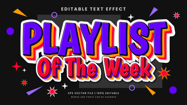 Playlist of the week text effect. Retro vintage 90s editable text effect style