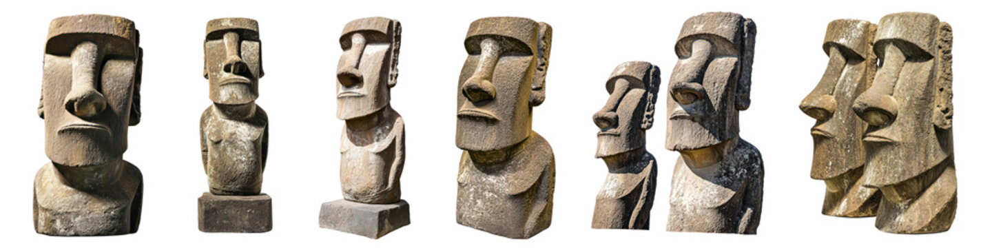 Moai statues in Easter Island png cut out element set, transparent background