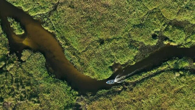 Aerial View of Boat at Okavango Delta, Botswana