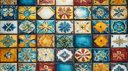 Colorful Mosaic Tiles with Intricate Floral and Geometric Patterns