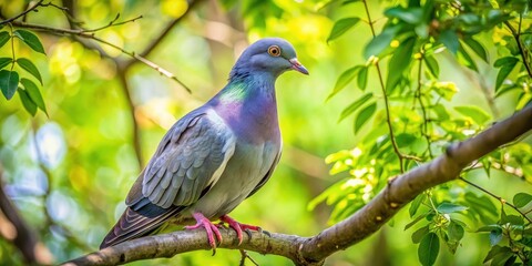 Obraz premium Pigeon roosting in a tree canopy with branches and leaves, wing, flightless, wing, flightless, birds of a feather, nest