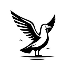 Majestic Seagull in Flight: A Stunning Black and White Bird Illustration